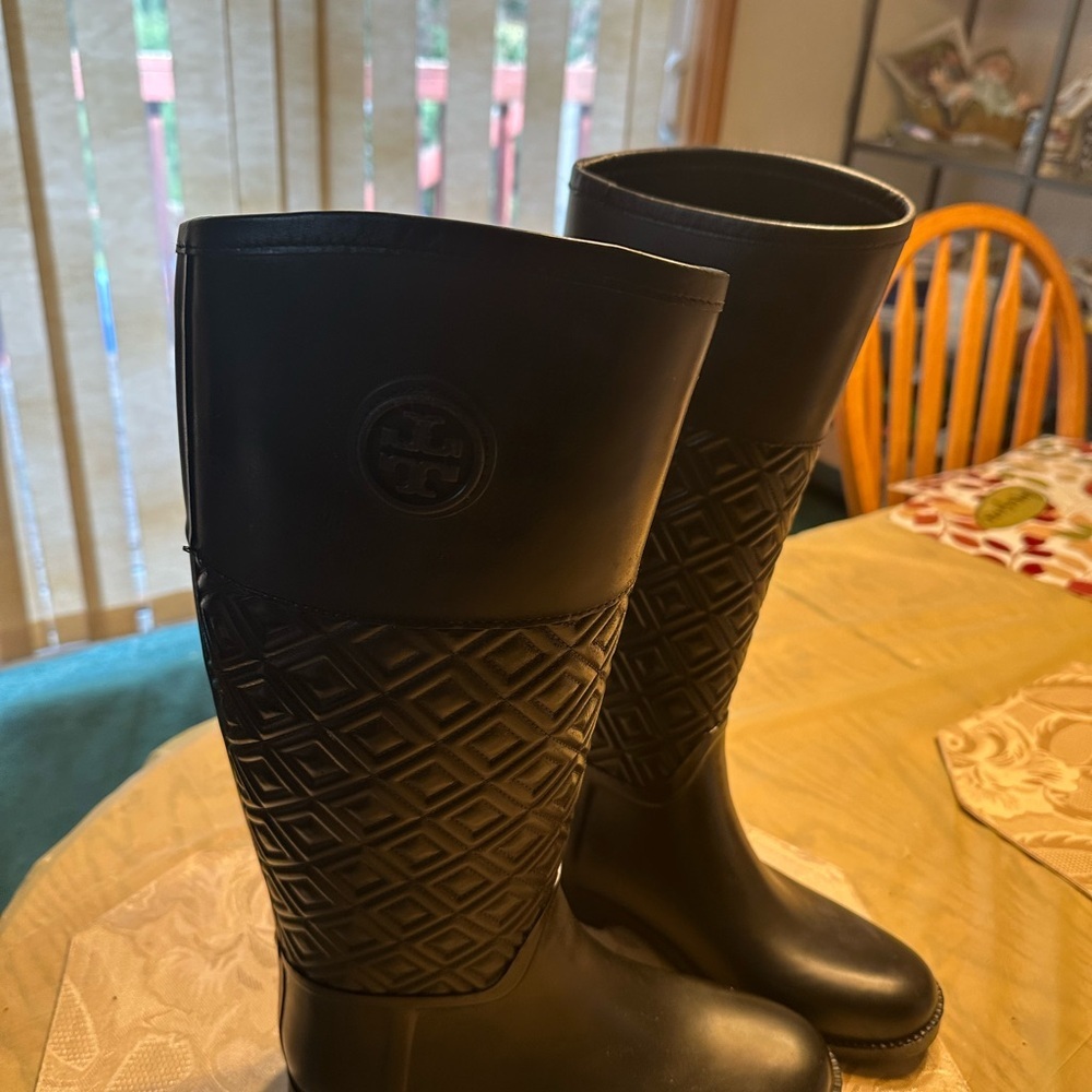 Tory Burch Black Quilted Rain Boots